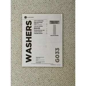 GE Profile Washer G033 Paper Owner's Manual & Installation Instructions